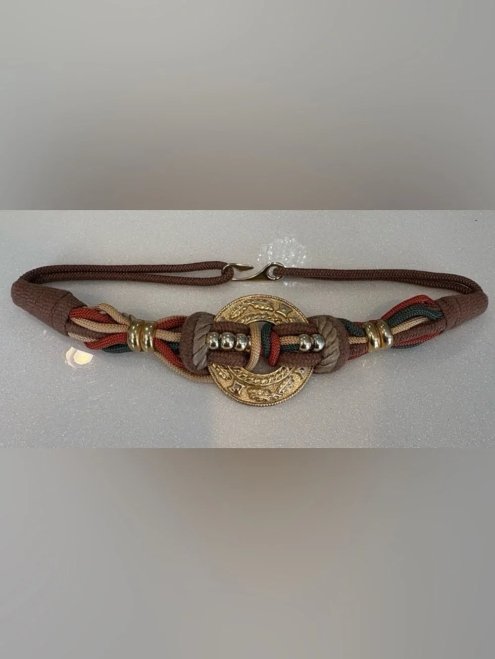 Vintage 70’s 80’s Belt Braided Multicolor Gold Accents Eccentric Grandma Chic